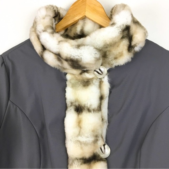 Hal Rubenstein gray leopard lined faux fur jacket Medium Penny Lane coat - Picture 4 of 14